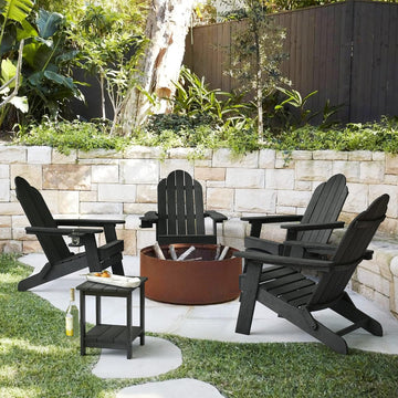 Folding Adirondack Chairs Set of 4, HDPS Fire Pit Chairs, Black | All-weather-resistant, ergonomic curved design