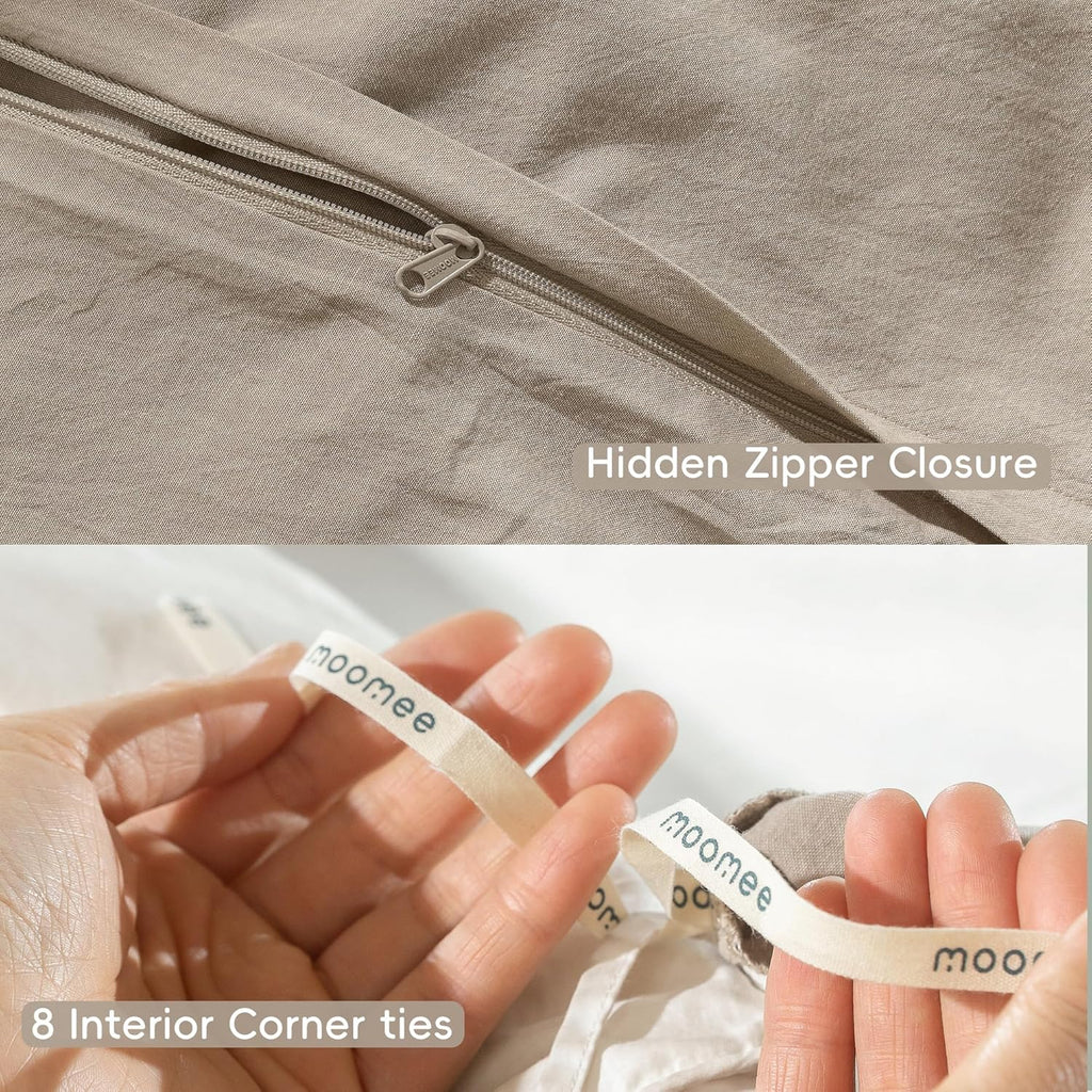 Bedding Duvet Cover Set 100% Washed Cotton Linen Like Textured Breathable Durable Soft Comfy (Heathered Tannish Linen