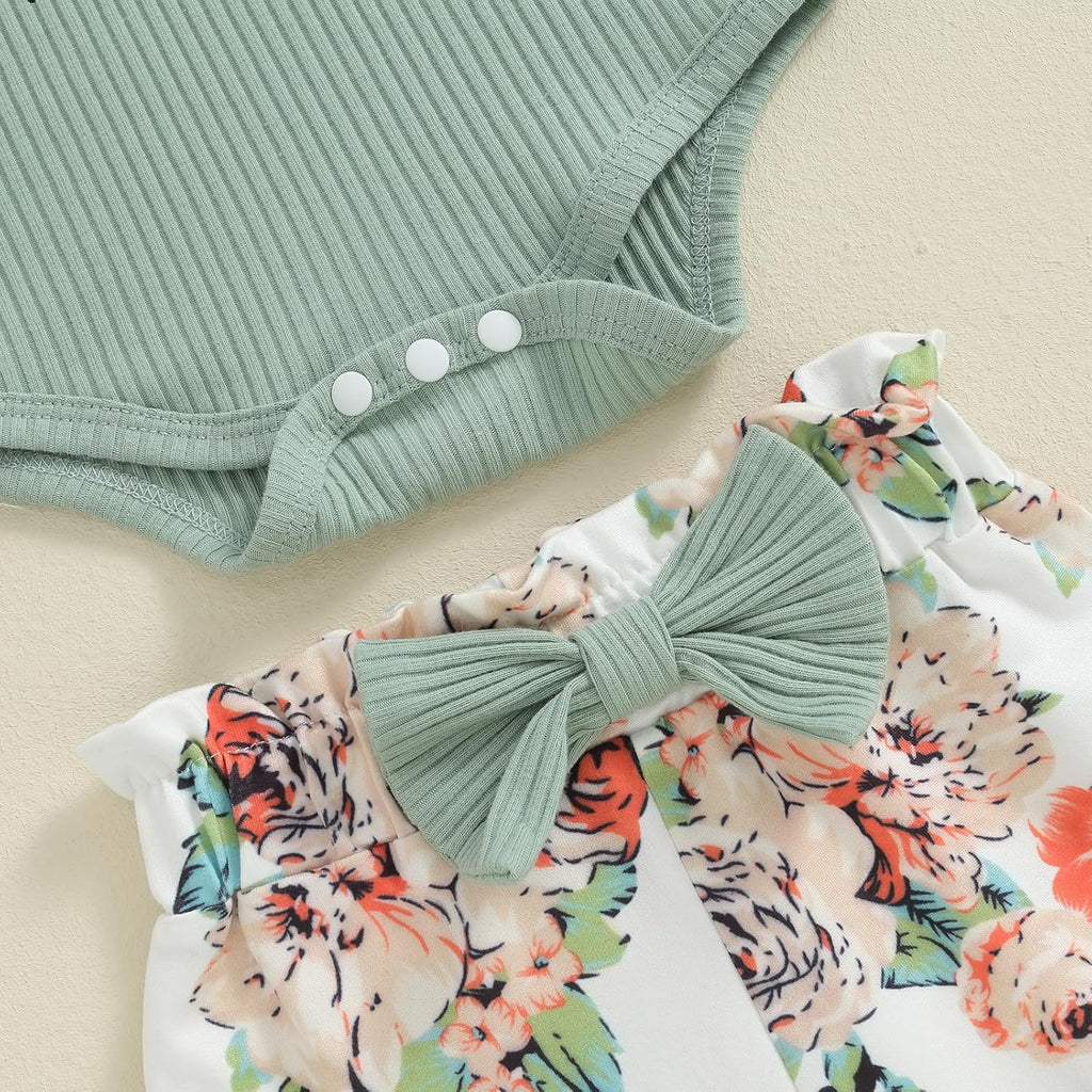 New To The Crew Baby Girl Outfit Newborn Coming Home From Hospital Outfits Ribbed Romper Bodysuit Floral Pants Set