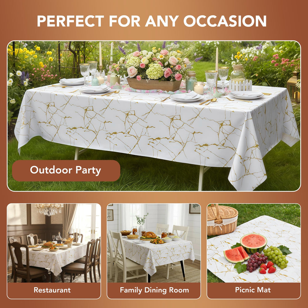 100% Waterproof Vinyl Tablecloth 54x78 Inch Rectangle, White Marble