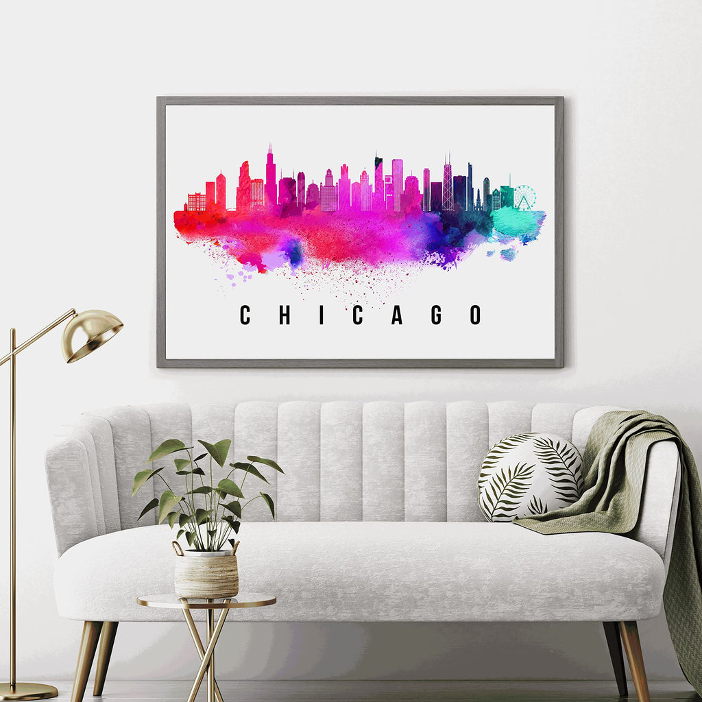 Chicago Skyline Illinois Poster, Chicago Cityscape Painting, Chicago Illinois Poster, Illinois Cityscape and Landmark