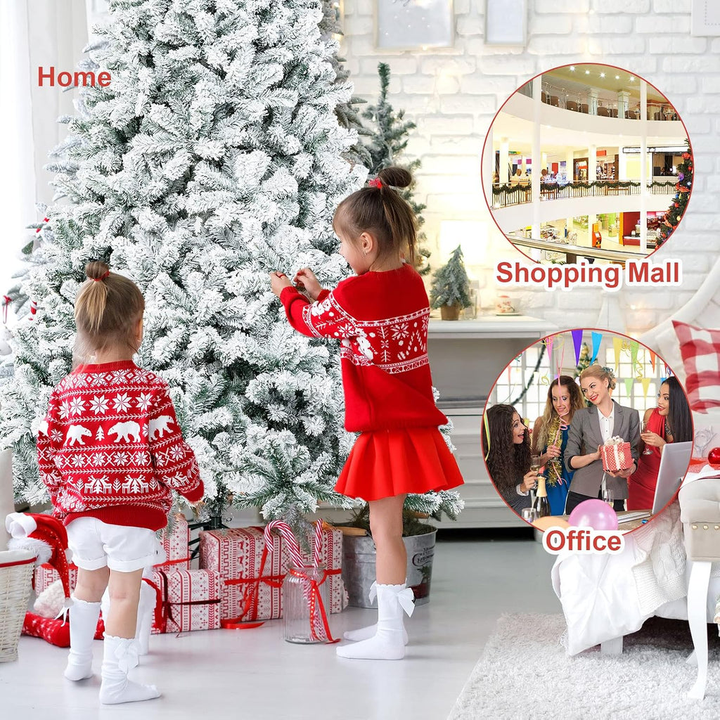 Snow Flocked Christmas Tree, Artificial Hinged Pine Tree