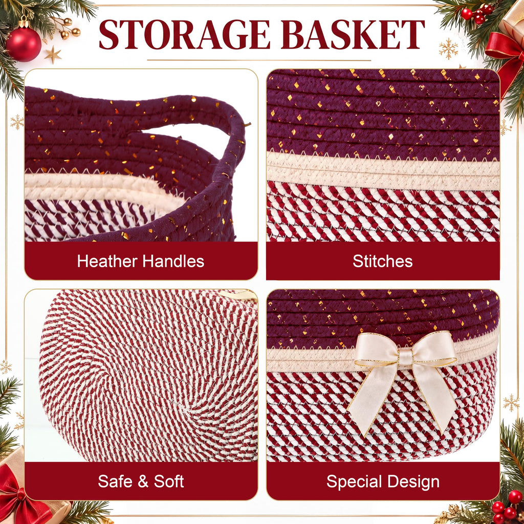 Woven Christmas Gift Basket Empty, Burgundy, White