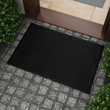 Waterproof Rubber Outdoor Doormat - Heavy-Duty Non-Slip Rubber Floor Mat with Ridge Scraper Pattern, All-Weather