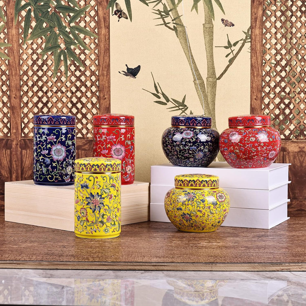 Chinoiserie Enamel Ginger Jar with Twist Lid - Traditional Chinese Blue and White Porcelain Style-Cylinder Design