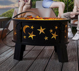 26" Outdoor Fire Pit with Grill & Mesh Cover, Wood Burning Steel Firepit with Poker & Star Spark Screen, Heavy Duty Patio Fire Bowl for Backyard