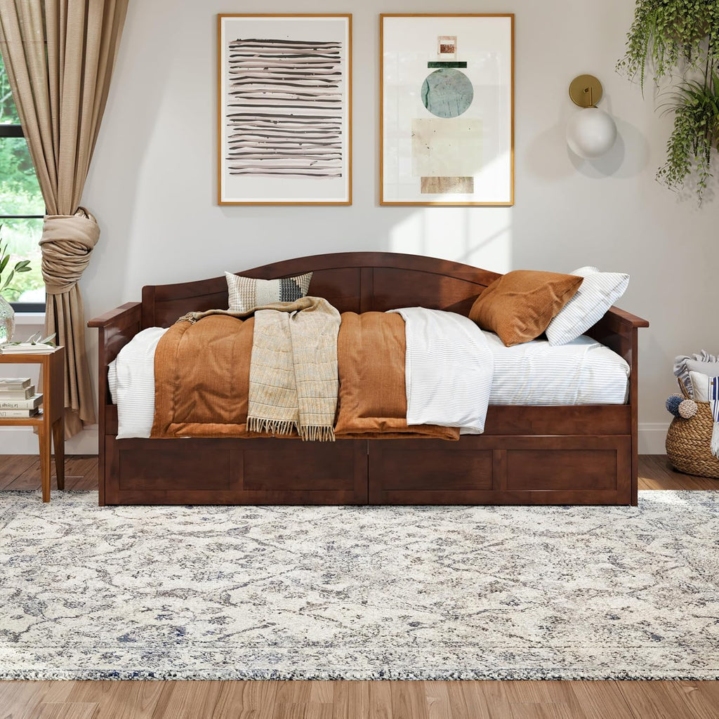 Acadia Twin Wood Daybed with 2 Storage Drawers, Walnut