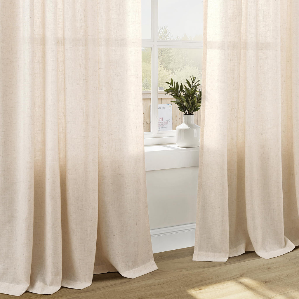 Extra Wide Linen Curtains 60x90 Inch Long Cream Beige