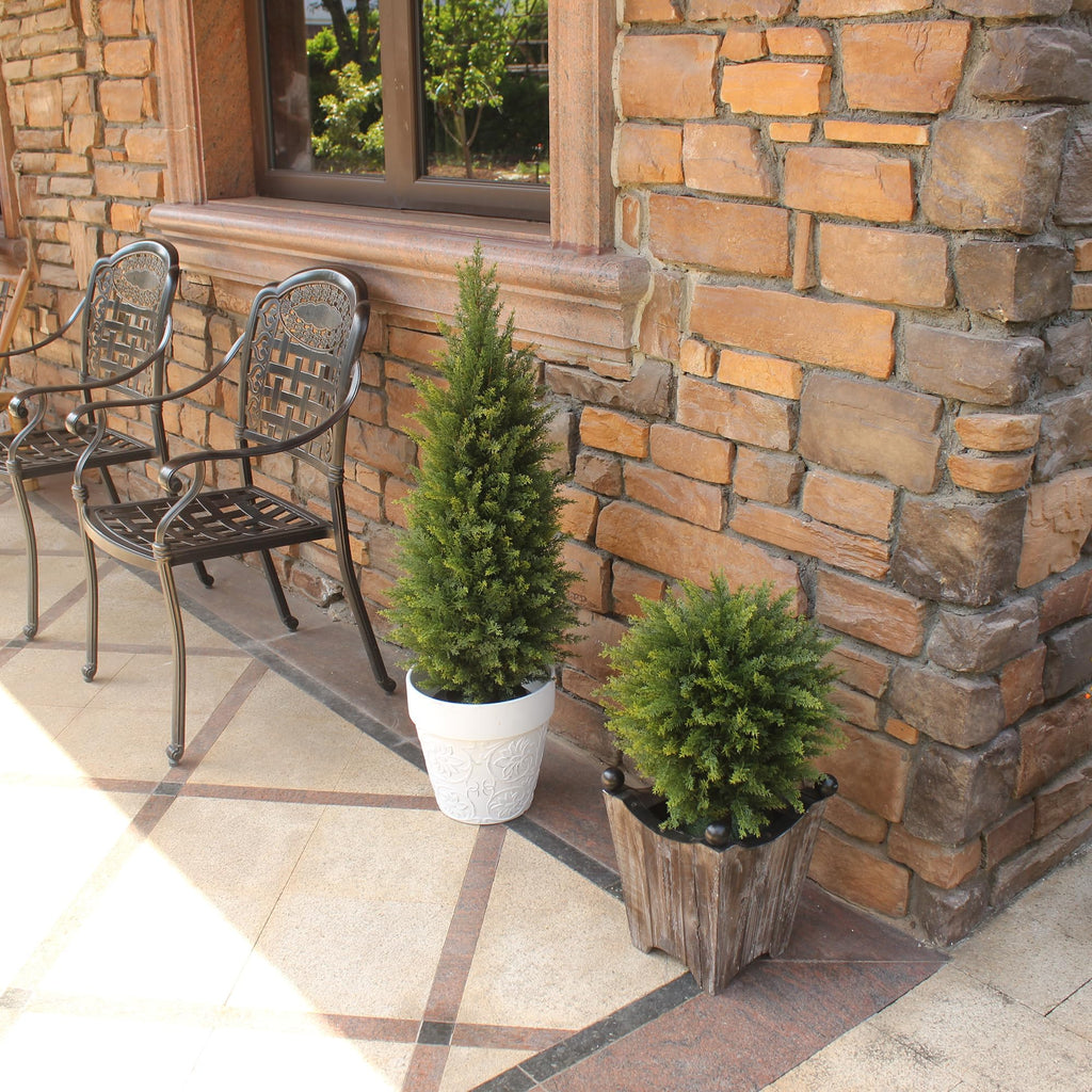 3ft Artificial Topiary Trees Artificial Cedar Trees UV Resistant Bushes Potted Set of 2 Faux Shrubs for Outdoor