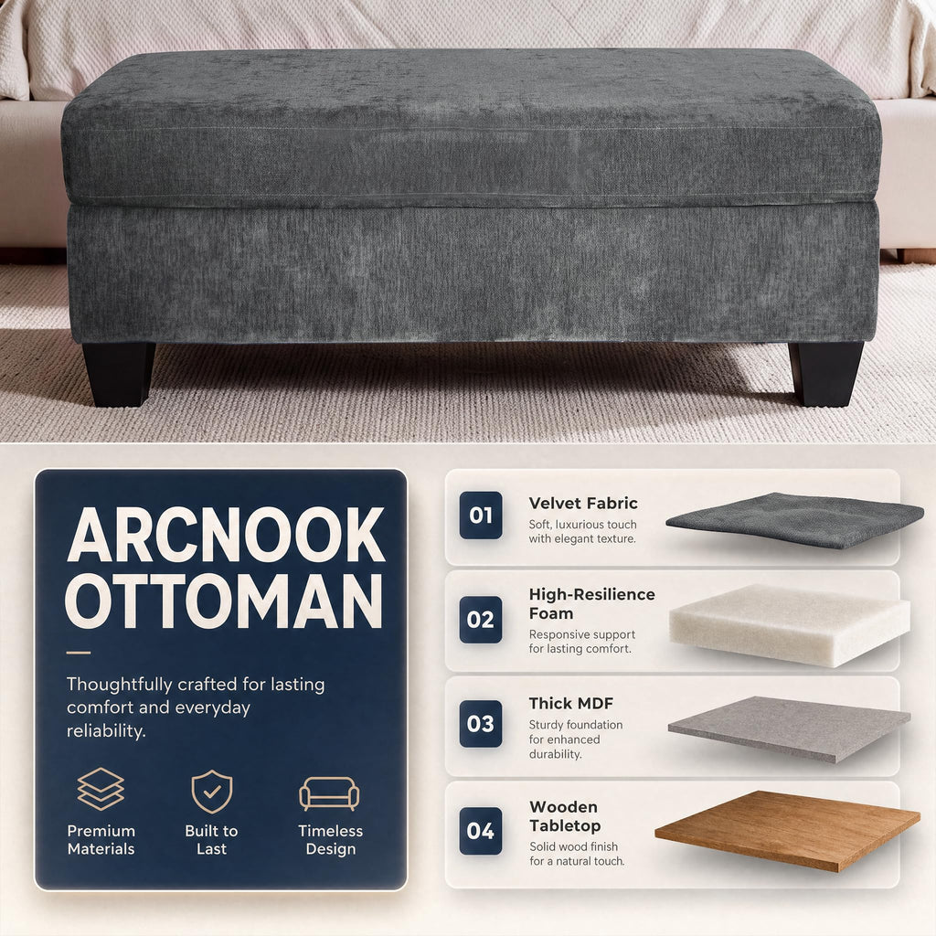 45.3" Storage Ottoman with Reversible Wooden Tray Top, Coffee Table Ottoman Bench Upholstered Multifunctional