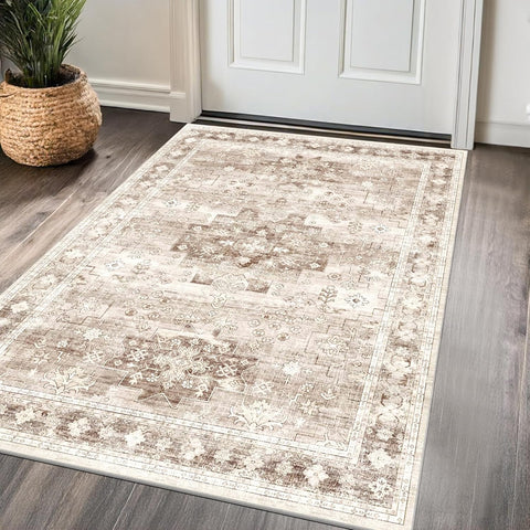 Washable Neutral Farmhouse Large Entryway Rug, 3x5 Area Rugs