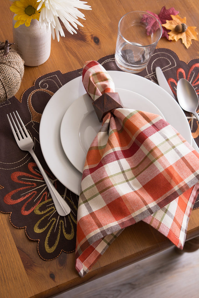 Thanksgiving & Fall Table Decoration Autumn Farmhouse Plaid, Napkin Set, 20x20, Pumpkin Spice Plaid, 6 Count