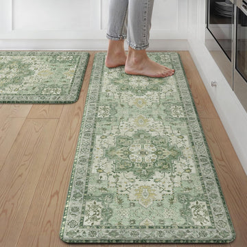 Anti Fatigue Kitchen Mats for Floor 2PCS, Cushioned Standing Mats | 17.3"x47"&17.3"x30", Light Green vintage boho rug