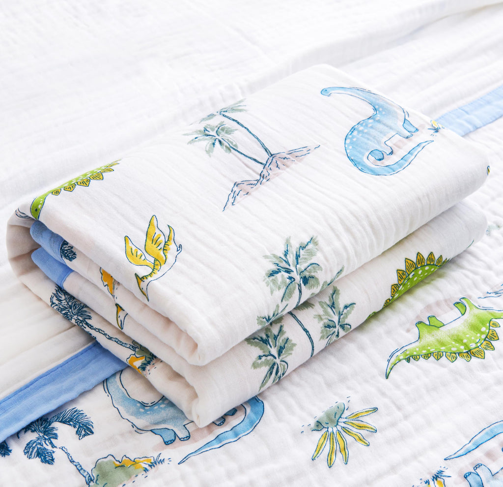 Dinosaur Blue Muslin Wrap Blanket 100% Cotton 6 Layer Quilt Bed Blanket Soft Warm Throw Blanket Sofa Couch Toddler