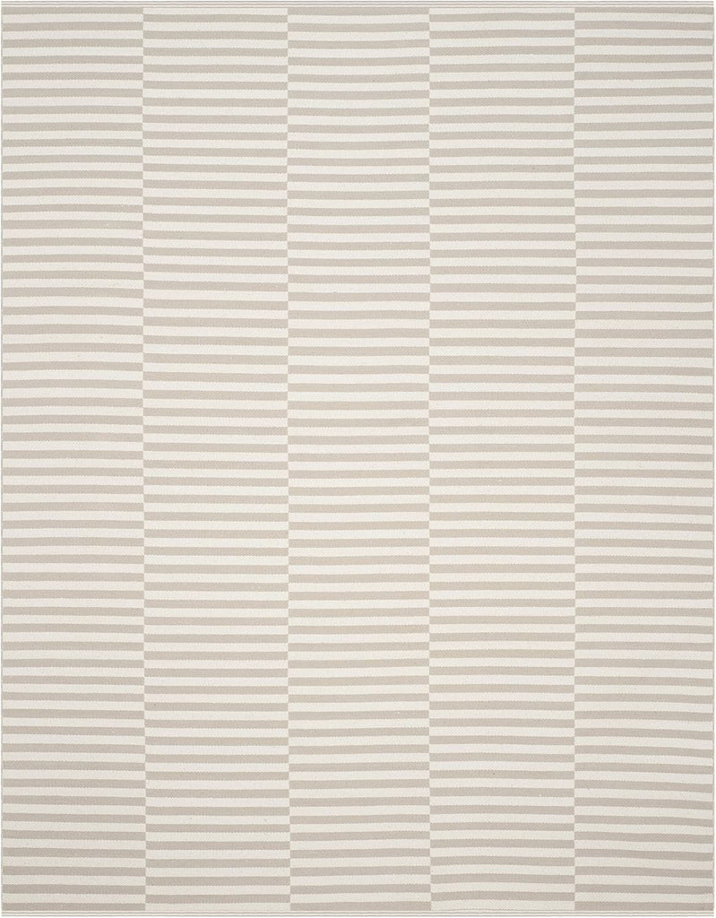 Montauk Area Rug - 10' x 14', Ivory & Light Grey, Handmade Stripe Cotton