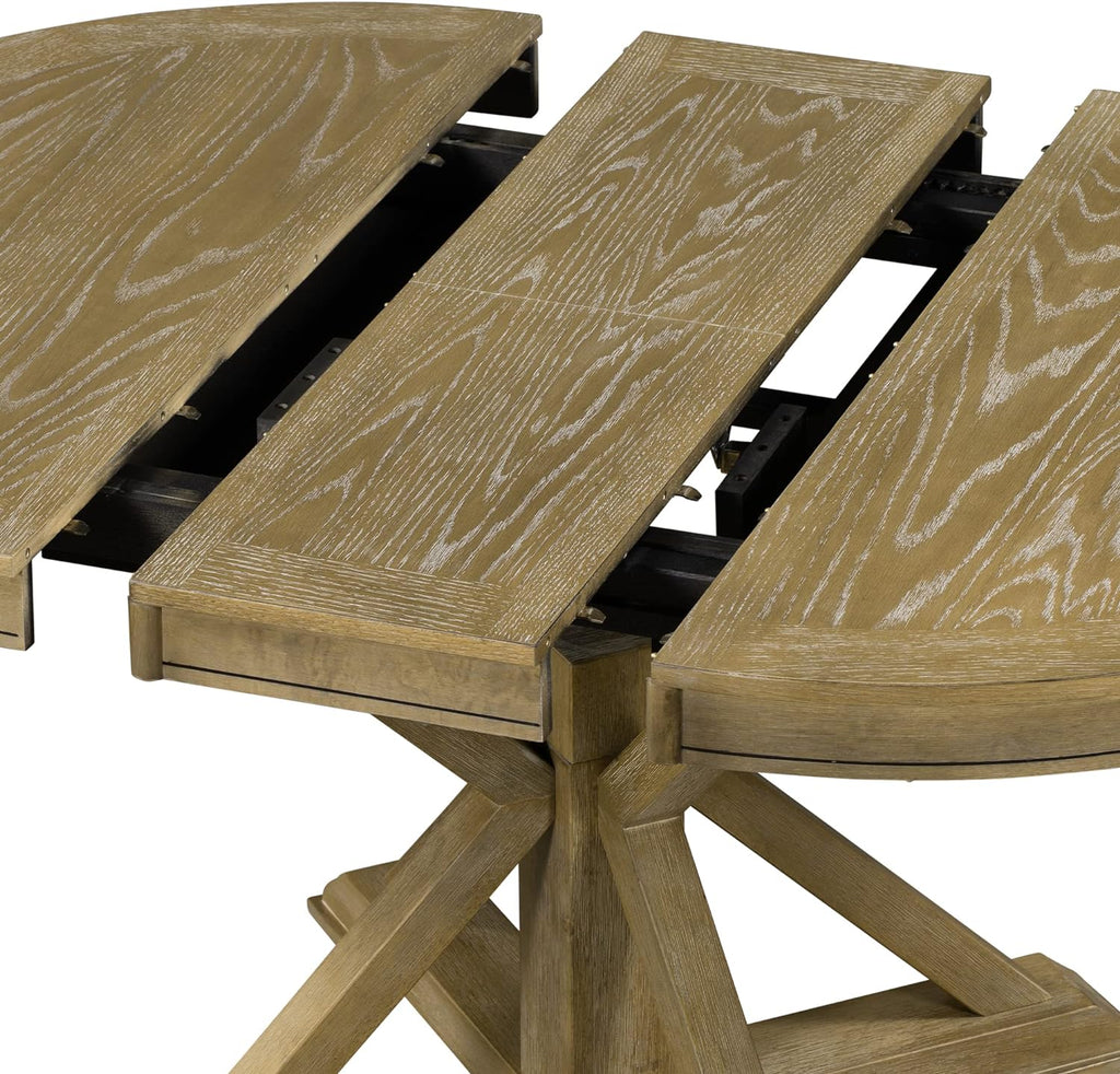 42"-54" Farmhouse Extendable Dining Table for 4-6 with 12" Butterfly Leaf Round-to-Oval Top Cross-Base Legs, Kitchen