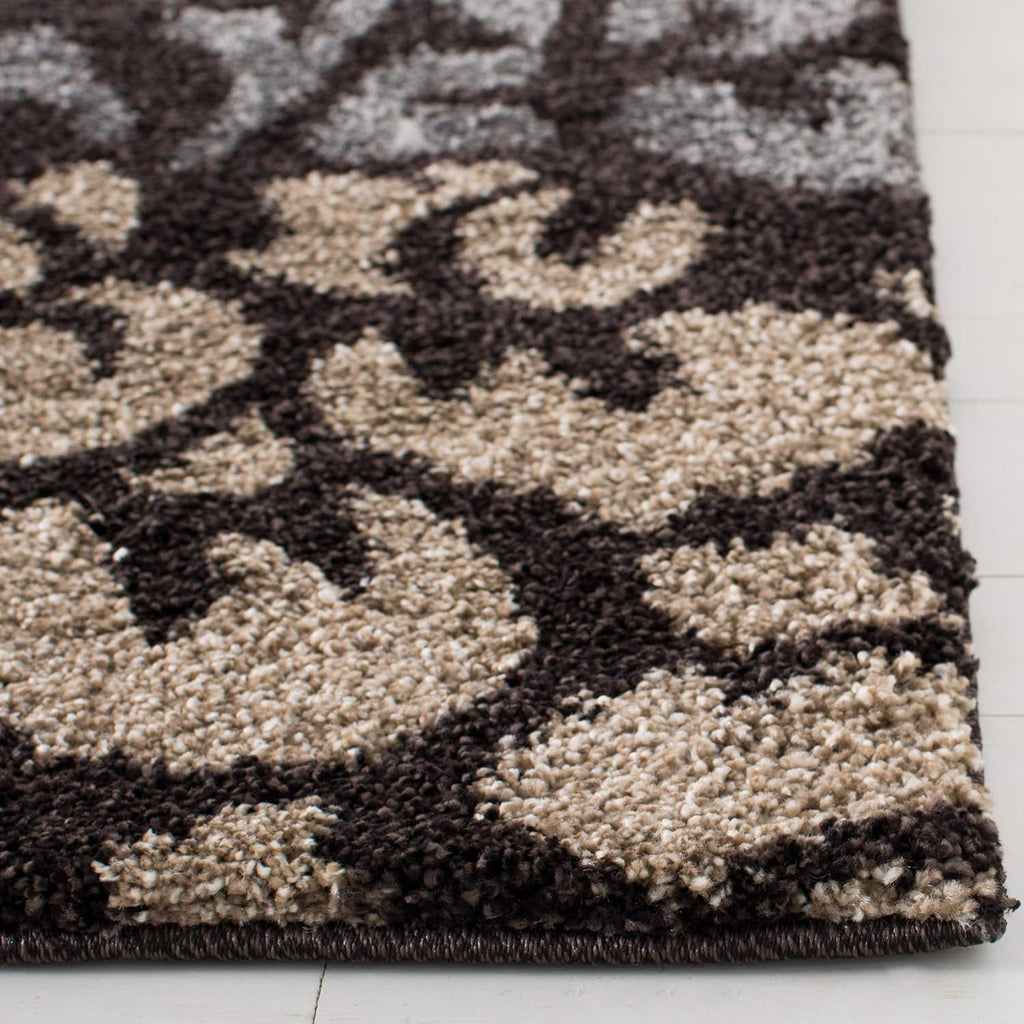 Florida Shag Collection Area Rug - 4' Square, Dark Brown & Grey, Floral Design, Non-Shedding & Easy Care, 1.2-inch