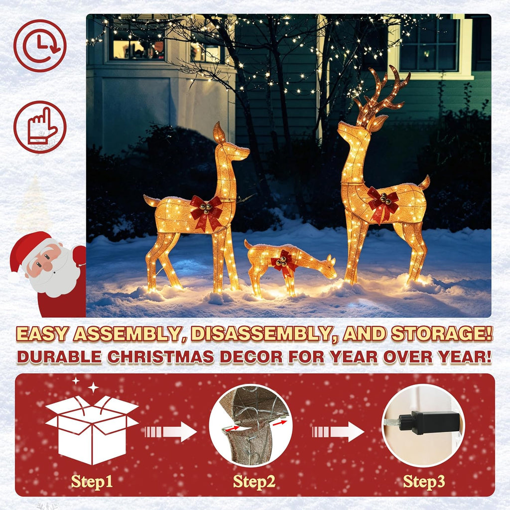3-Piece Animated Christmas Reindeer Family Set, Lighted Xmas Decor