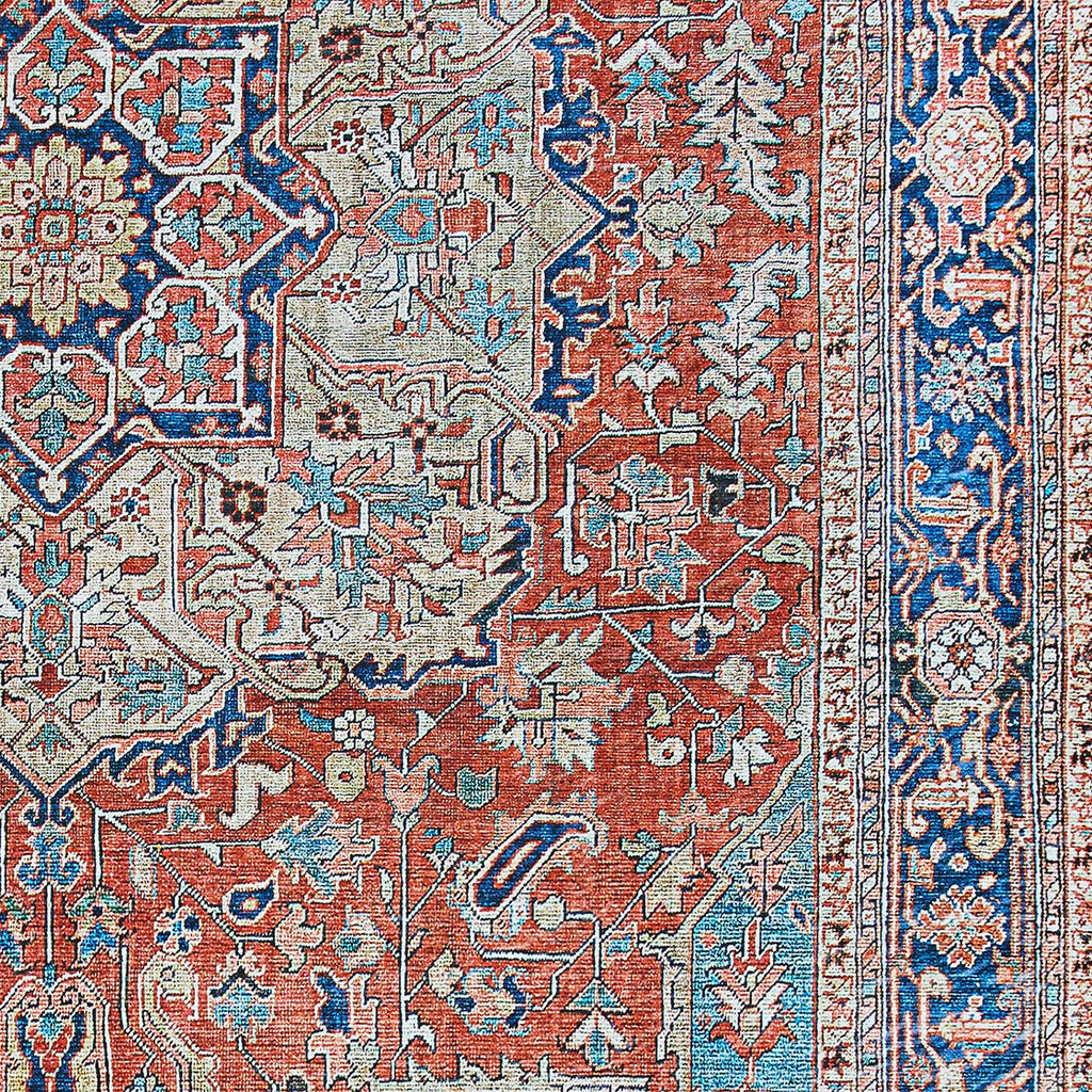 Heriz Non-Skid Polyester Rug - Ruby Digitally Printed Area Rug, Medallion Style, Durable Home Decor