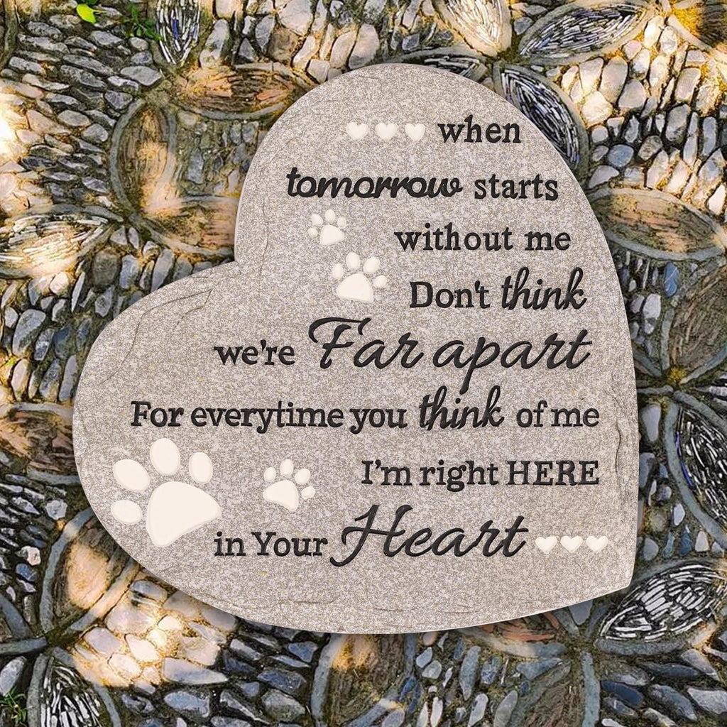 Pet Memorial Stone for Dogs Cats, 10 Inch Dog Memorial Gifts for Loss of Dog, Heart Shaped Cat Memorial Stones, Pet
