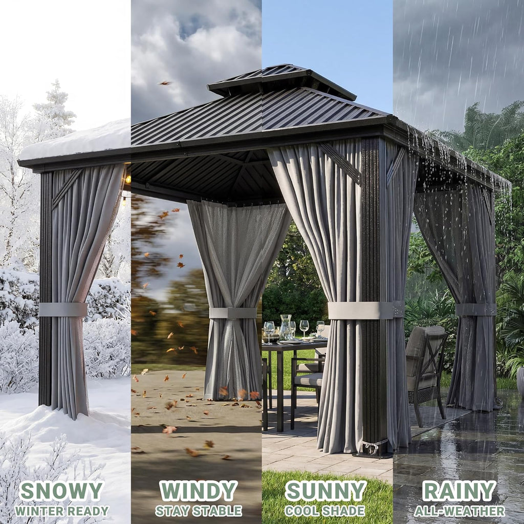 10'x12' Gazebo Hardtop Gazebo, Aluminum Frame Pergola with D - Image 8