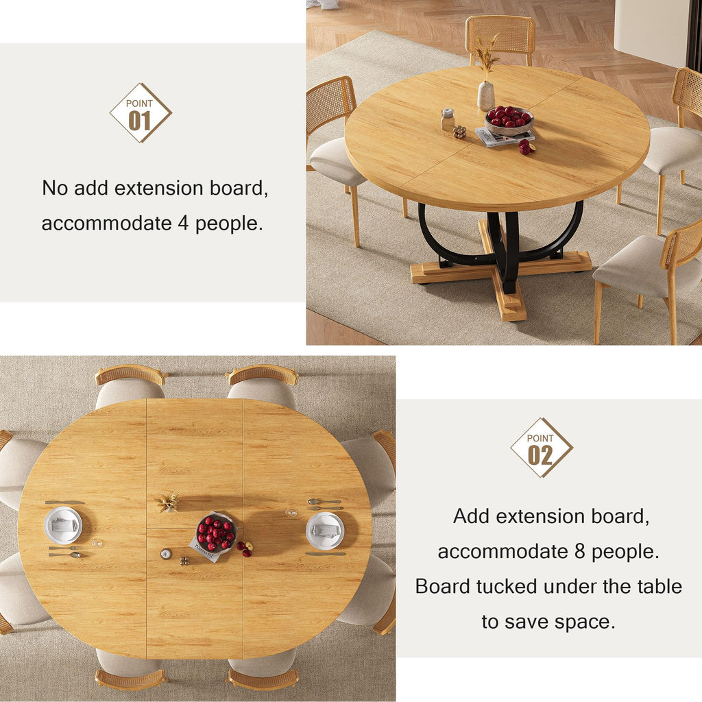 59" Extendable Round Dining Table for 4-6, Modern Oval Kitchen Table with Heavy Duty Curved Legs & Pedestal Base