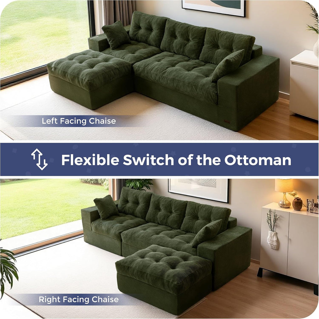 96" L Shaped Modular Sectional Sofa with Ottoman, Cloud Boneless Couch with Layered Cushion, Upholstered Sofa in a