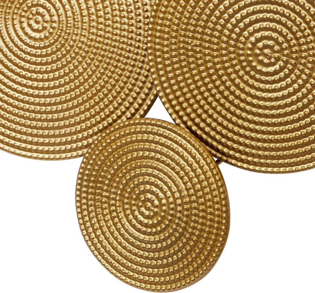 Metal Plate Home Wall Decor Wall Sculpture with Textured Circles, Wall Art 49" x 3" x 24", Gold