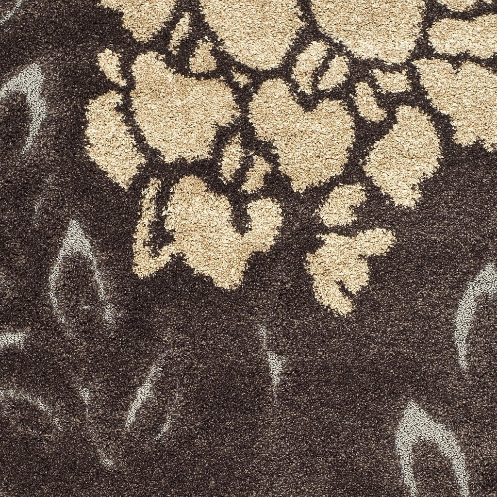 Florida Shag Collection Area Rug - 4' Square, Dark Brown & Grey, Floral Design, Non-Shedding & Easy Care, 1.2-inch