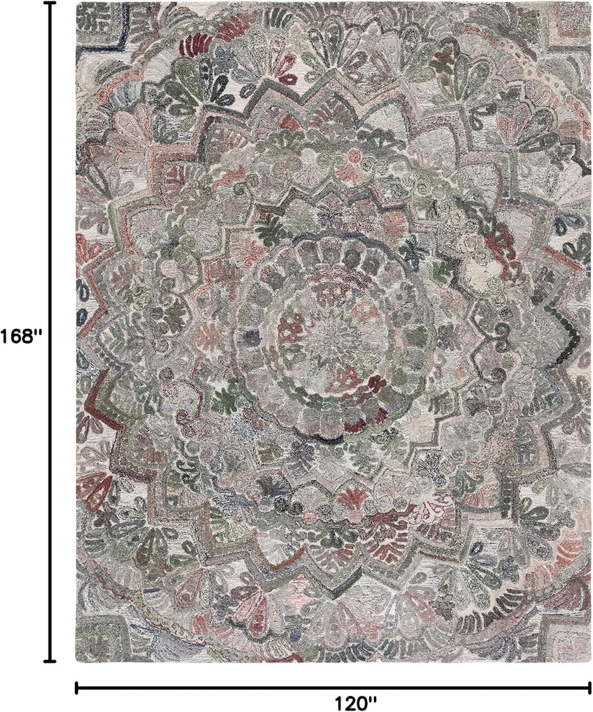 Marquee Area Rug - 10' x 14', Grey & Multi, Handmade Mandala Medallion Wool