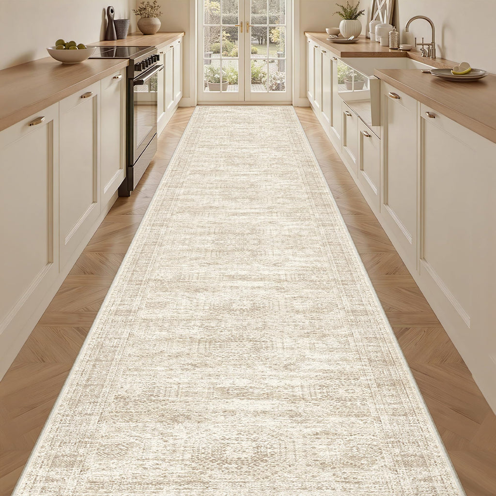 3x20 Runner Rug Non Slip, Washable Hallway Runner Rug, Beige
