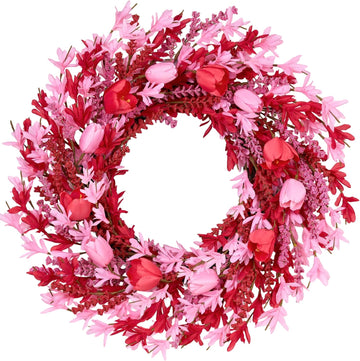 Valentines Day Decorations 22 Inch Valentine's Day Wreath Pink Flower Wreaths for Front Door with Red Tulip Pink