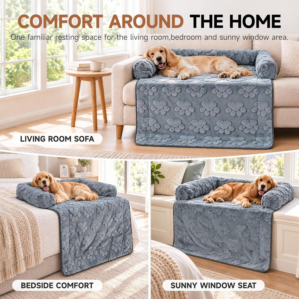 Dog Couch Bed for Small & Medium Dogs, Washable Sofa Mat with Bolsters