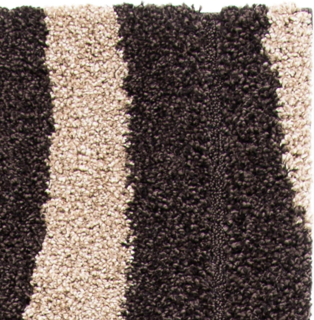 Florida Shag Collection Runner Rug - 2'3" x 7', Dark Brown & Beige, Stripe Design, Non-Shedding & Easy Care, 1.2-inch