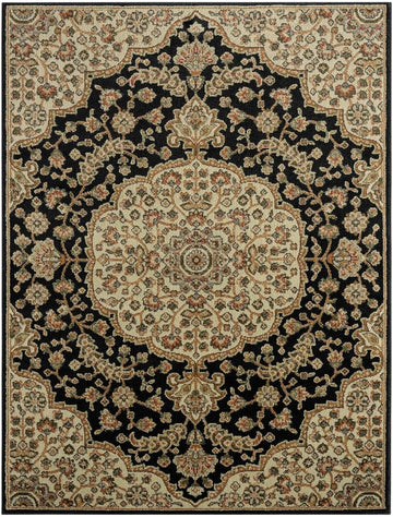 Dynamix Royalty Medallion Traditional Area Rug, Black/Ivory, 7'8"x10'4"