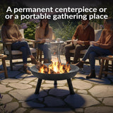 30 Inch Cast Iron Fire Pit Bowl - Wood Burning Outdoor with Handles - Gray