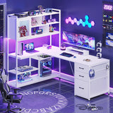 L Shaped Computer Desk, 58'' Office Desk with 3 Drawers and Bookshelf