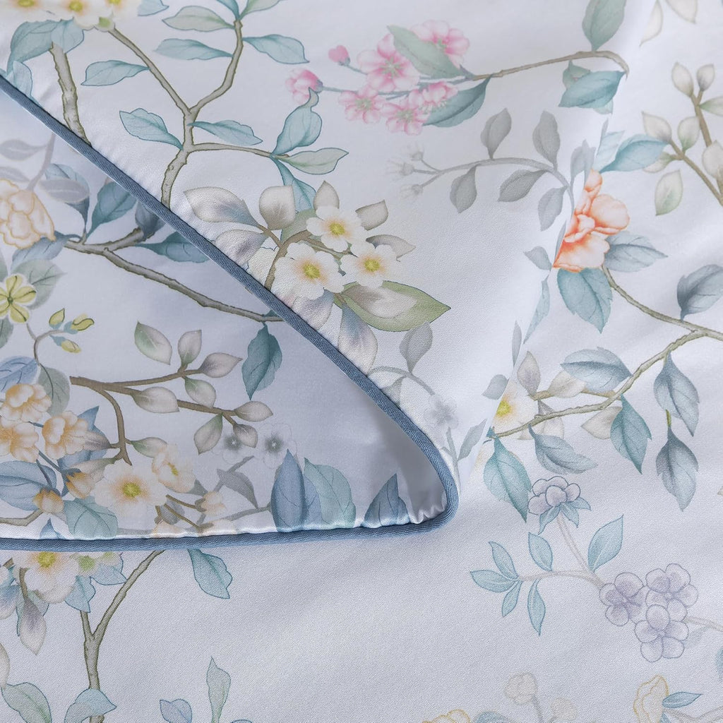 Vintage Botanical Rose Floral Bedding Set 3Pcs Queen Duvet Cover Set 100% Long Staple Cotton Soft Bird Branch Print