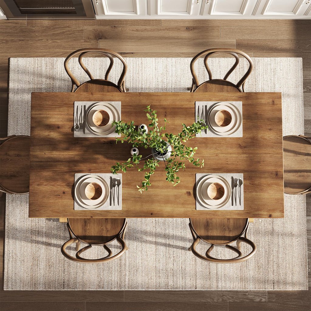 Solid Wood Dining Table for 4-6 People, 63 Inches Wooden Farmhouse Rectangular Kitchen Dinner Table with Heavy-Duty