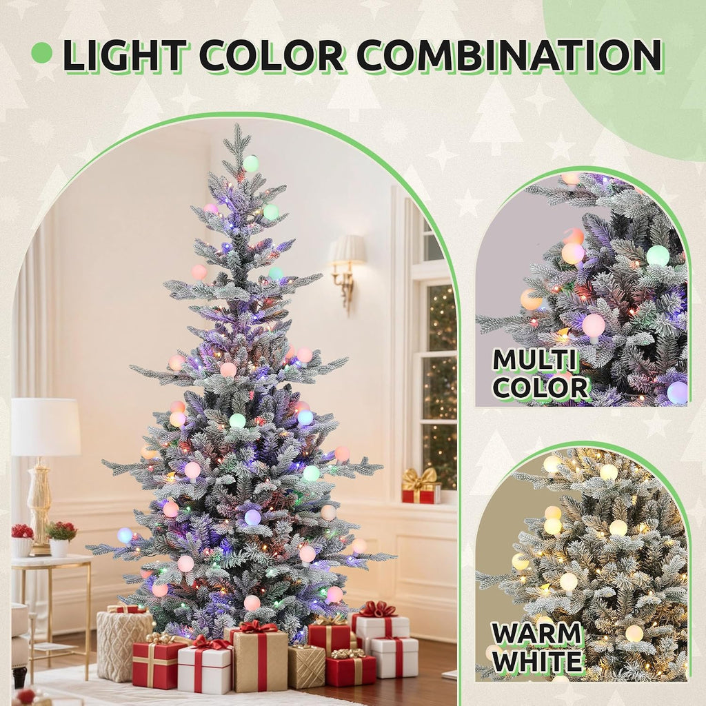 Prelit Flocked Christmas Tree with Remote & Removable Bulbs