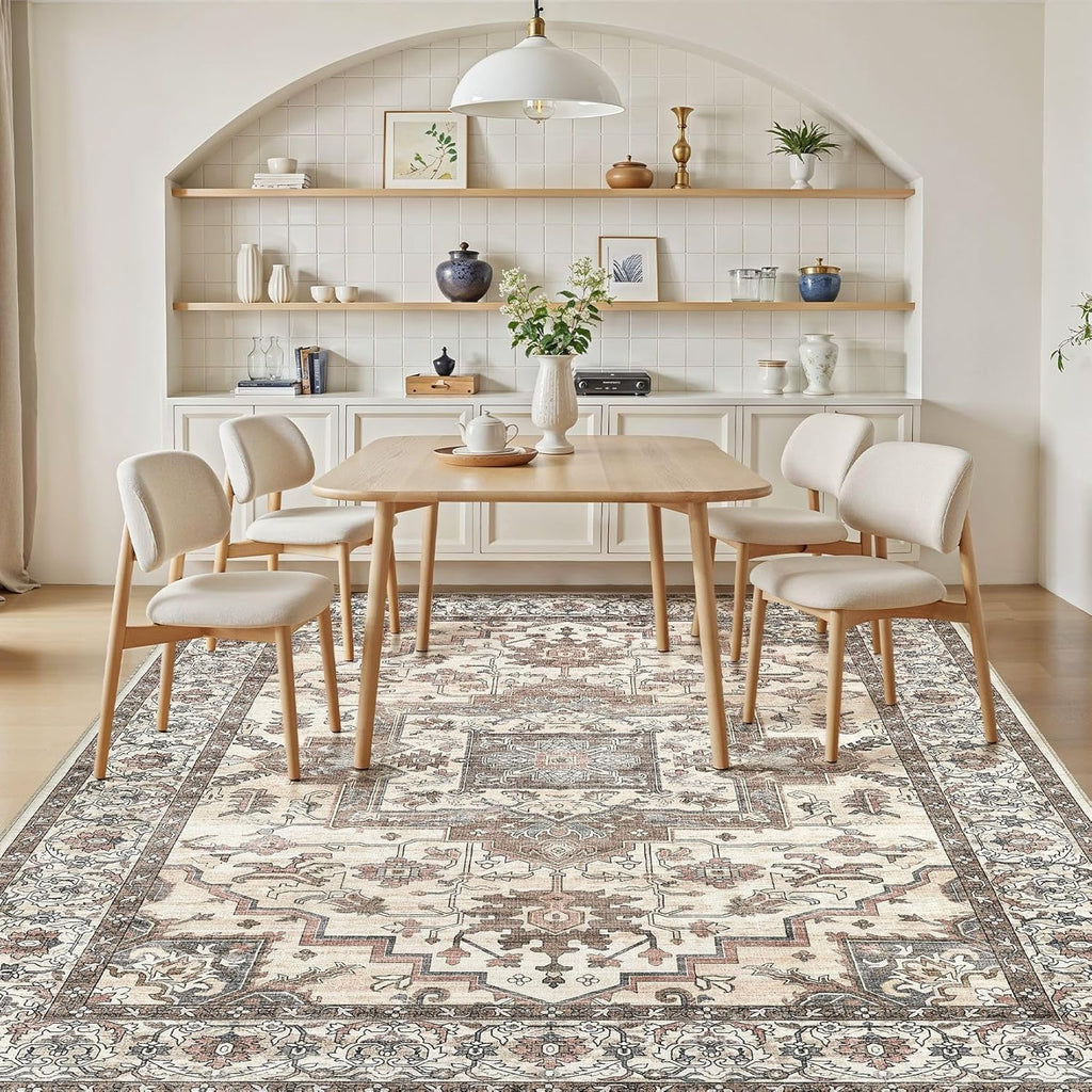 10x14 Area Rugs Living Room: Washable Vintage Rug Large Non-Slip Stain Resistant Ultra Soft Low Pile
