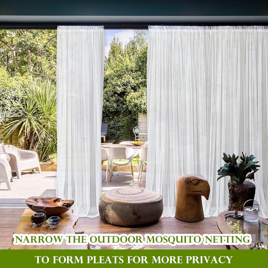 Mosquito Net Outdoor Curtains Waterproof, 2 Panels | Quick Dry, Lightweight, Tulle Drapes Mesh Netting with DIY