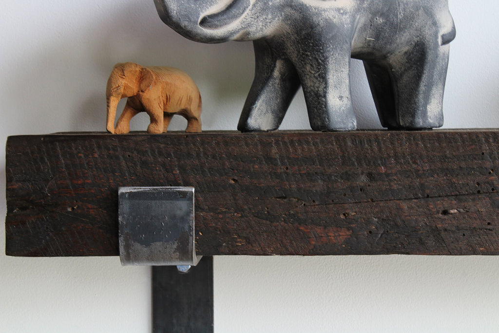 Reclaimed Barn Beam Accent Shelves | Floating or with Brackets Rustic Shelves, Set of 2 | (Bracketed Coffee Bean