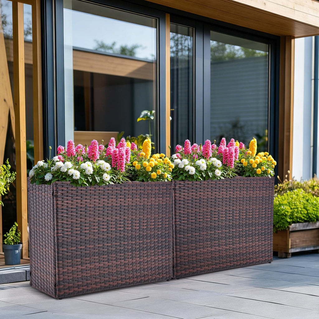 HPC Decor 32.5" Tall Planters, Plastic Planter for Outdoor Plants Handmade Wicker Large Rectangular Block Planter Box