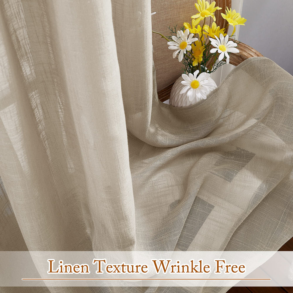 Sheer Curtains 84 inches Long, Linen Textured Rod Pocket & Back Tab Privacy Sheer Drapes with Light Through for