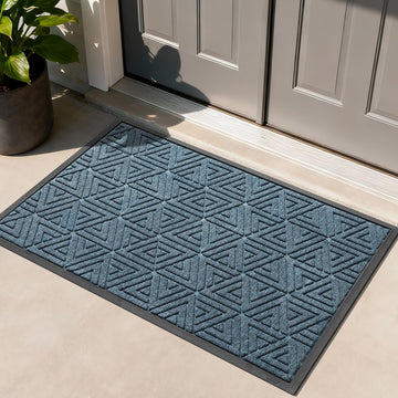Large Door Mat 47x32, All-Weather Welcome Matt Outdoor, Mix Blue
