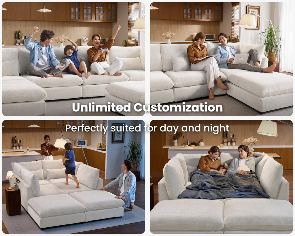 154" Oversize Chenille Modular Sectional Sofa Couches, White