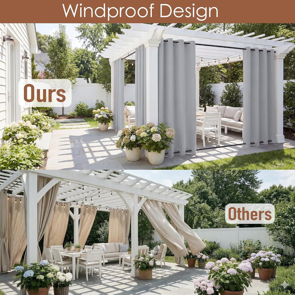 2 Panels Outdoor Curtains Waterproof Weighted Windproof | Durable Weighted Panels 100% Privacy Screen Shades for