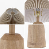 20.5" Beige Wood Finish Resin Cylinder Table Lamp Modern Rustic Scandinavian Bedside Lamp Bedroom with Black Pleated