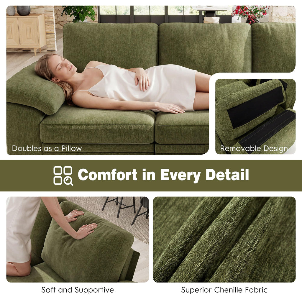 108" Modular Sectional Sofa with Pull Out Bed, 7-Seater L Shaped Sectional Sleeper Couch with Storage, Chenille